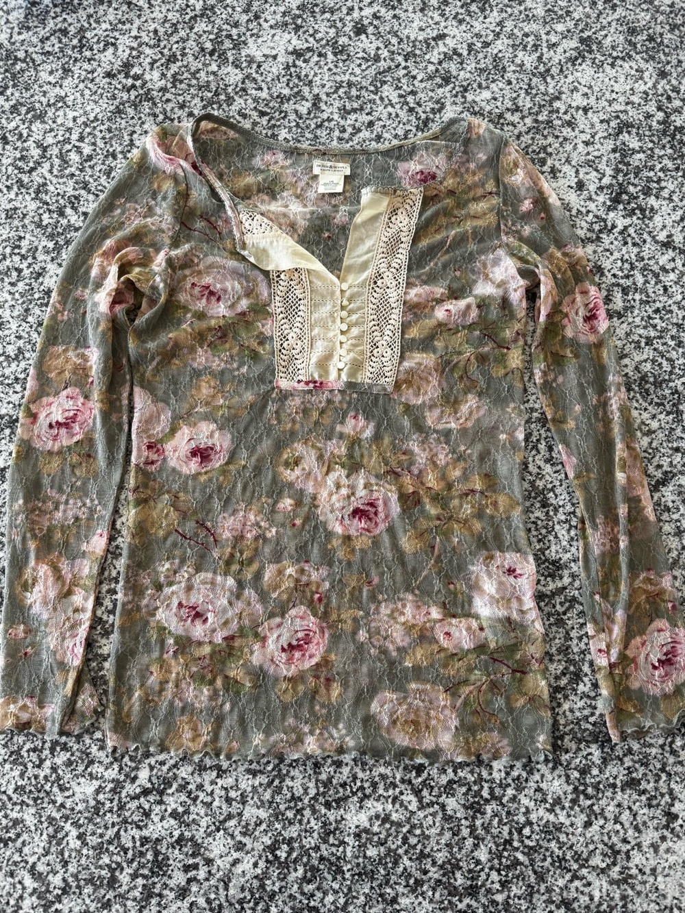Ralph Lauren Denim & Supply Y2K Floral Lace-Trim Long Sleeve Top - Olive & Pink